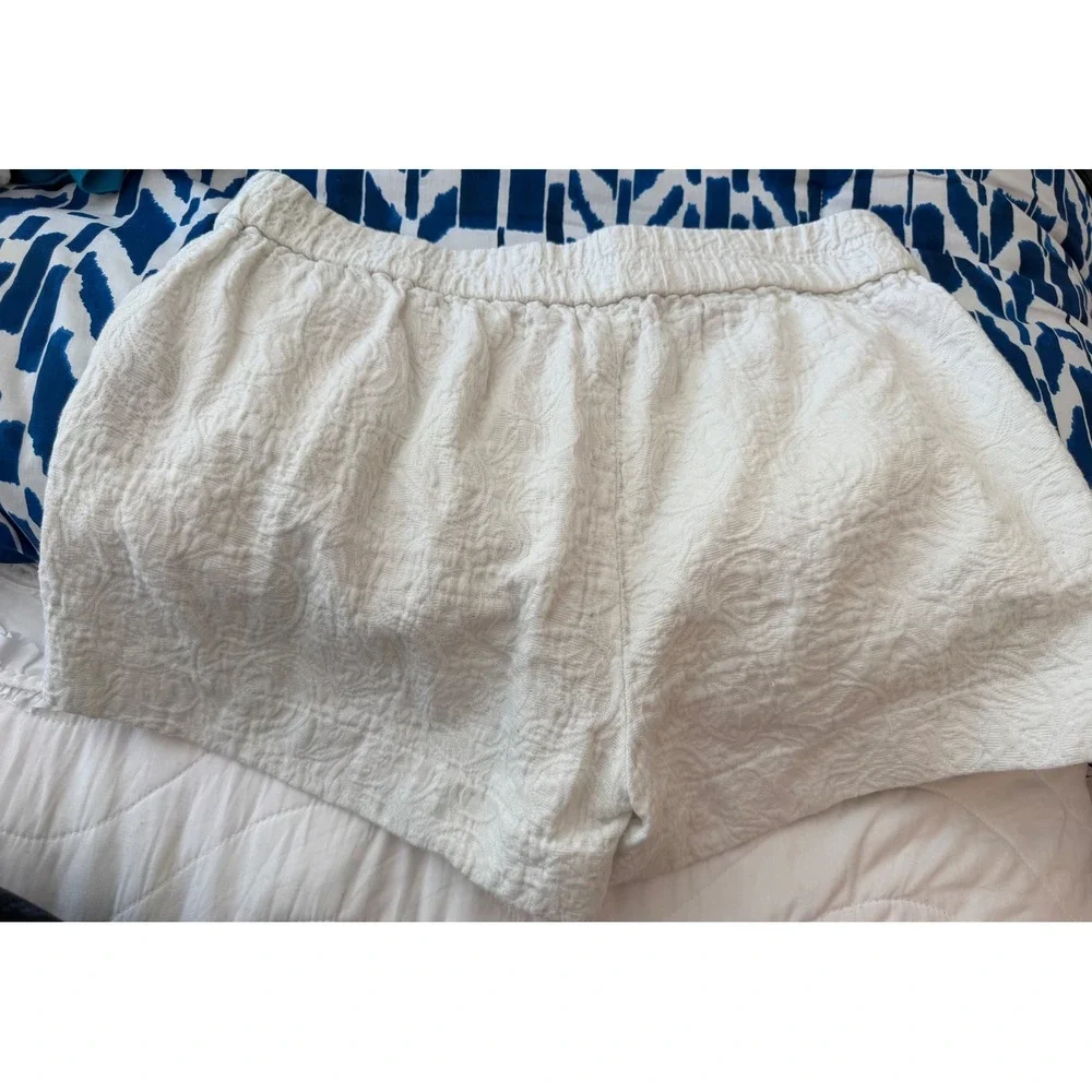J.Crew White Textured Matelasse Pull On Shorts Cotton Floral A6063 Womens 4